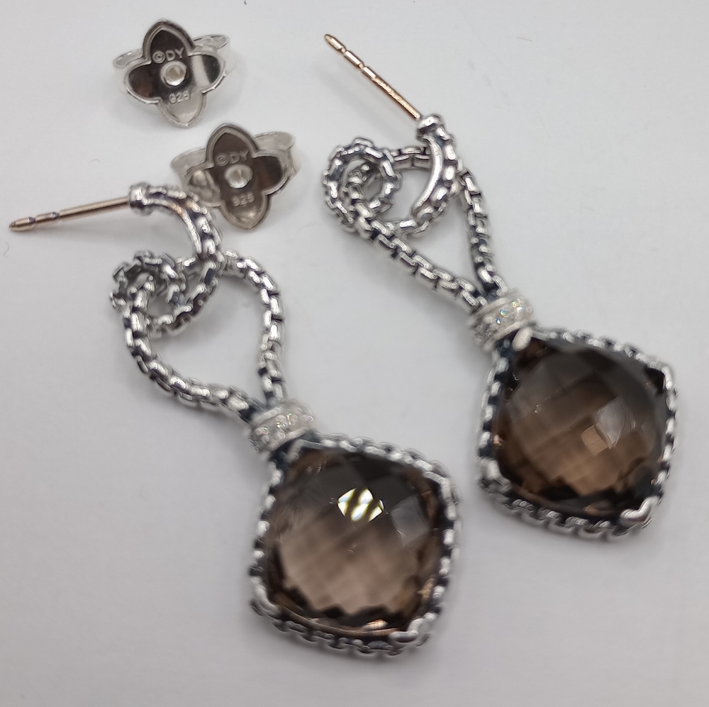 David Yurman Cushion On Point Smoky Quartz Drop Earrings - Picture 4 of 10